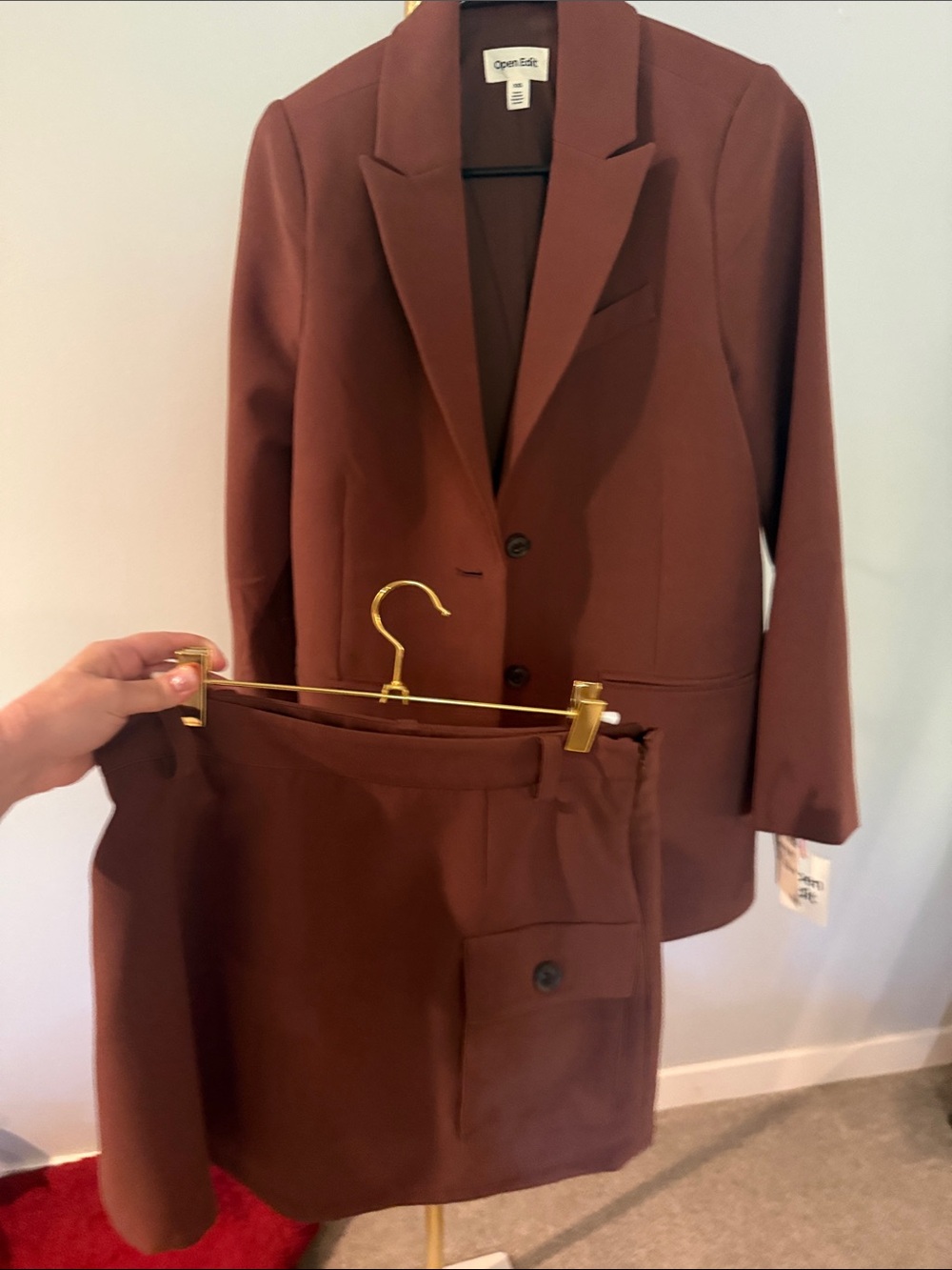 Brown Blazer & Skirt Suit Set